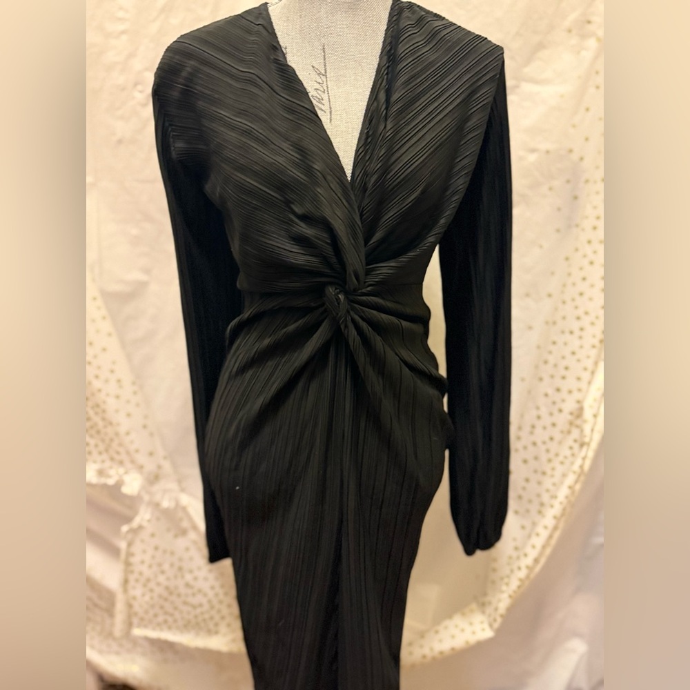 Boohoo Black Textured Long Sleeve Dress
